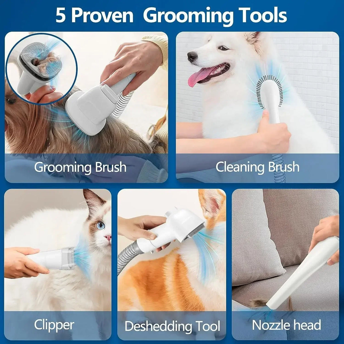 Dog Grooming Kit with Vacuum – 7-in-1 Pet Clipper & Shedding Tool